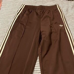 Adidas Women’s Firebird Chocolate Brown Track Pants with Cream Stripes